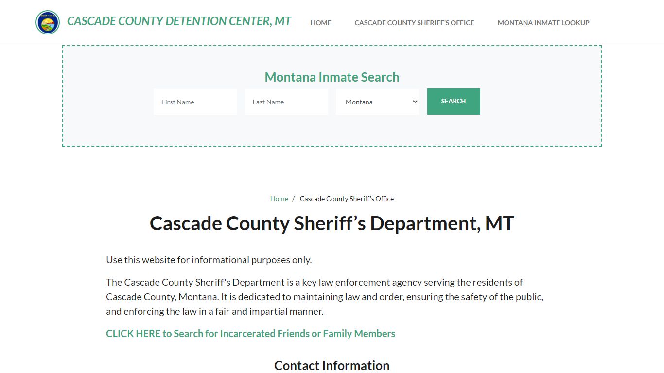 Cascade County Sheriff Department, MT Arrests, Warrant Lookup